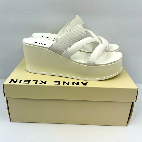 ANNE KLEIN, AKVAI WHITE SLIP ONS PLATFORM ELASTIC TOP WITH SUPER CUSHION SOLE 8M - Picture 5 of 16